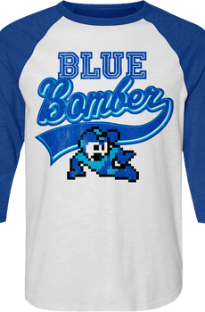 Blue Bomber Sports Logo Mega Man Raglan Baseball Shirt