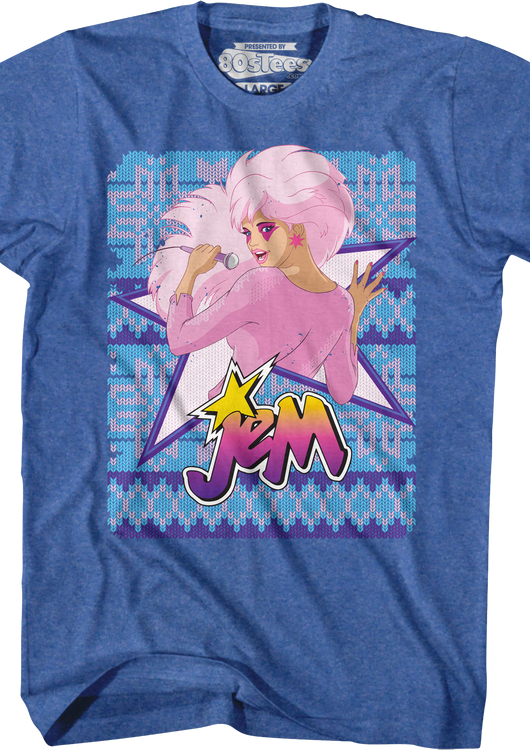 Blue Faux Knit Jem Christmas T-Shirt - main product image
