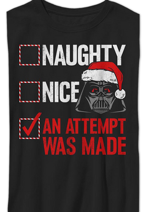 Boys Youth Darth Vader Naughty Nice Checklist Star Wars Shirt
