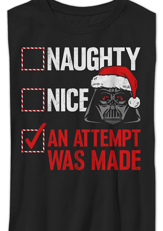 Boys Youth Darth Vader Naughty Nice Checklist Star Wars Shirt - main product image