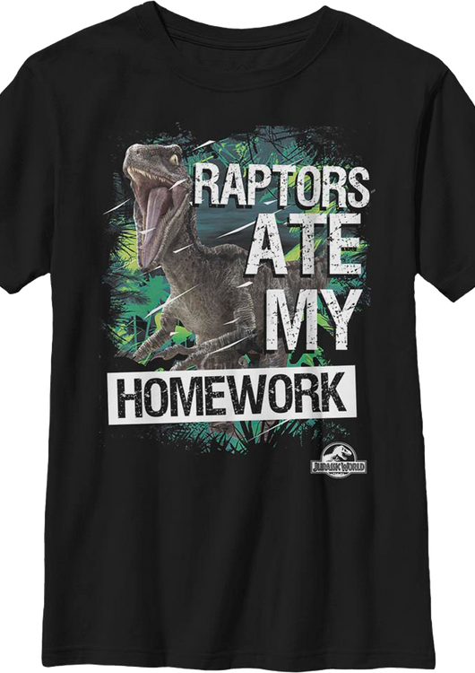 Boys Youth Raptors Ate My Homework Jurassic Park Shirt - main product image