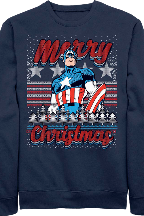 Captain America Merry Christmas Faux Ugly Sweater Marvel Sweatshirt