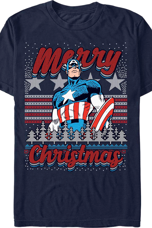 Captain America Merry Christmas Faux Ugly Sweater Marvel T-Shirt - main product image