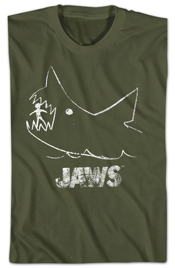 Chalkboard Sketh JAWS Eating Person TShirt Quint Will Kill It!