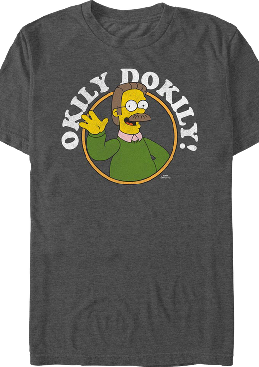 Charcoal Heather Ned Flanders Okily Dokily Simpsons T-Shirt - main product image