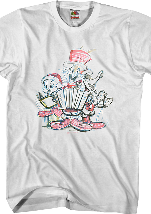 Christmas Caroling Sketch Looney Tunes T-Shirt - main product image