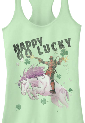 Ladies Deadpool Happy Go Lucky Marvel Comics Racerback Tank Top