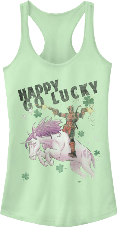Ladies Deadpool Happy Go Lucky Marvel Comics Racerback Tank Top - main product image