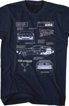 DeLorean Schematic Back To The Future Navy T-Shirt