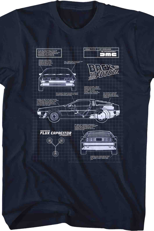 DeLorean Schematic Back To The Future Navy T-Shirtmain product image
