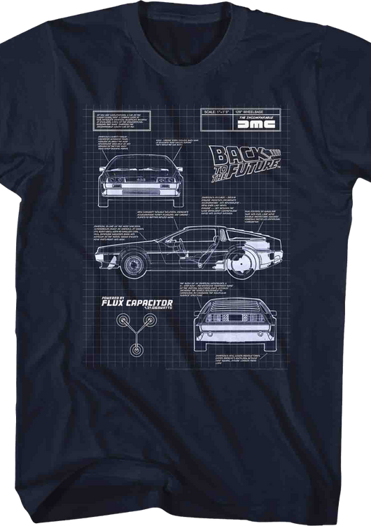 DeLorean Schematic Back To The Future Navy T-Shirt - main product image