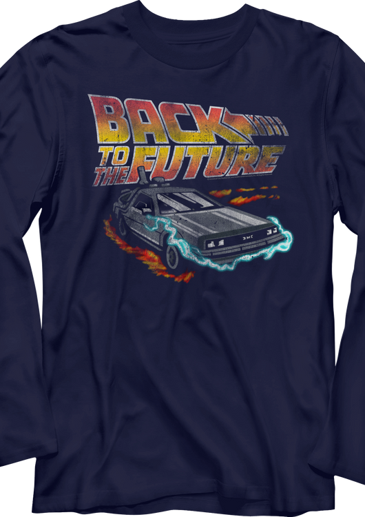 Distressed DeLorean Time Machine Back To The Future Long Sleeve Shirt - main product image