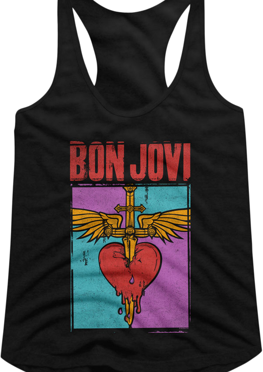Ladies Distressed Logo Bon Jovi Racerback Tank Top - main product image