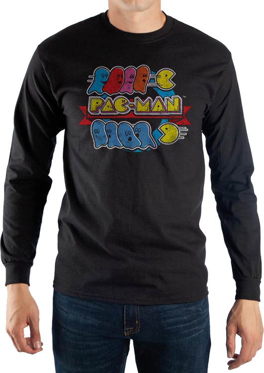Distressed Pac-Man Long Sleeve Shirt - main product image