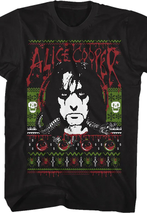 Faux Ugly Christmas Sweater Alice Cooper T-Shirt