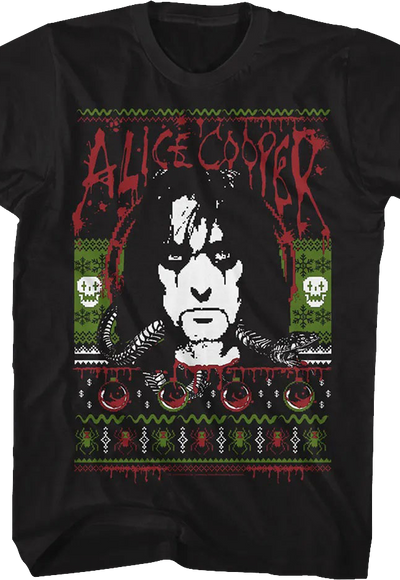 Faux Ugly Christmas Sweater Alice Cooper T-Shirt