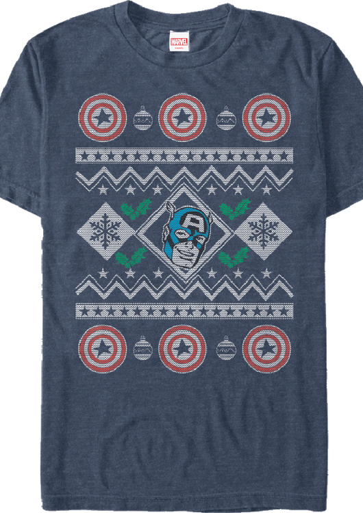 Faux Ugly Christmas Sweater Captain America T-Shirt - main product image