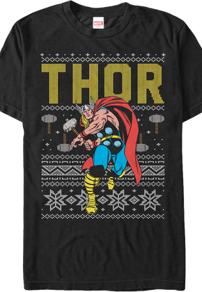 Faux Ugly Thor Christmas Sweater Marvel Comics T-Shirt