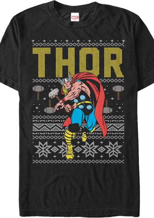 Faux Ugly Thor Christmas Sweater Marvel Comics T-Shirt - main product image