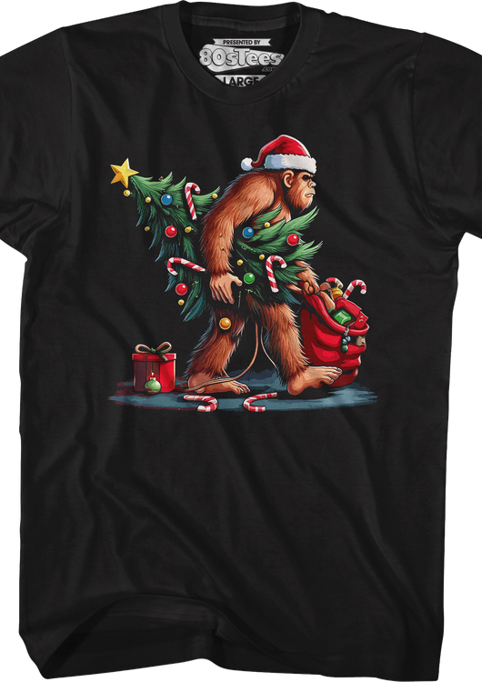 Festive Bigfoot Christmas T-Shirt - main product image