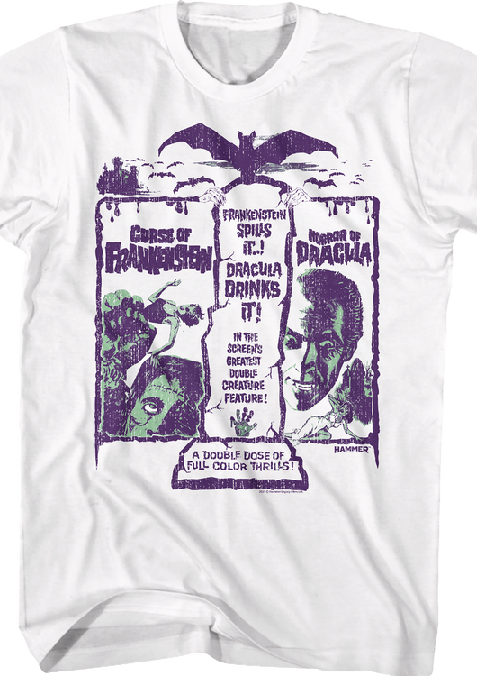 Frankenstein And Dracula Double Feature Hammer Films T-Shirt - main product image