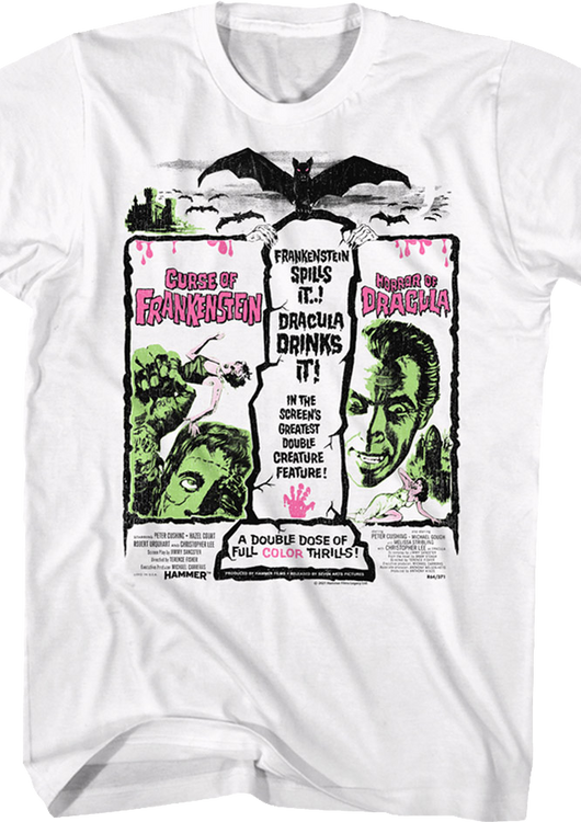 Frankenstein And Dracula Double Feature Poster Hammer Films T-Shirt - main product image