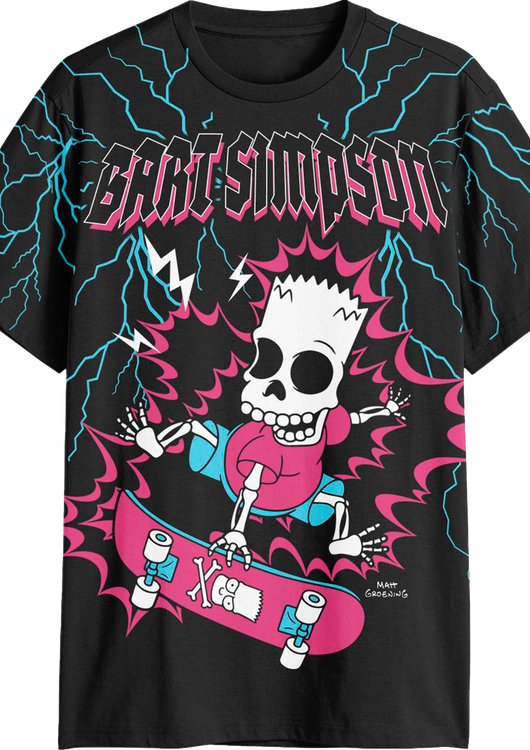 Front & Back Bart Skateboarding Cyber Sigilism Simpsons T-Shirt - main product image