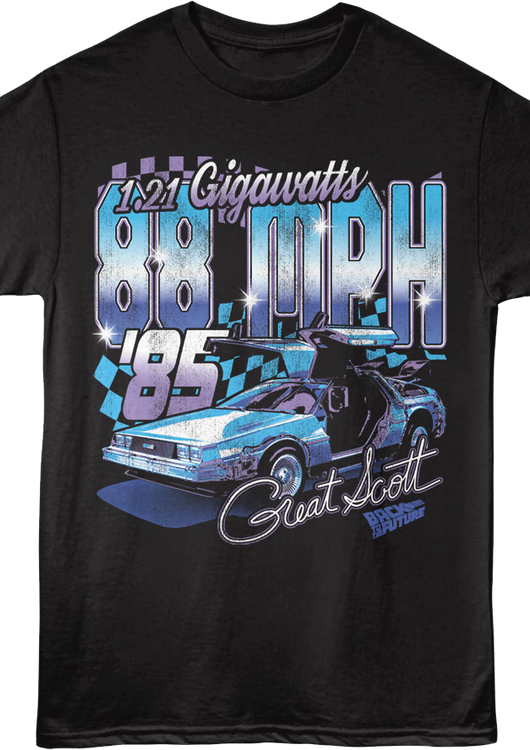 Front & Back DeLorean Racing '85 Back To The Future T-Shirt - main product image