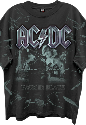 Front & Back Shattered Glass Back In Black ACDC Oversized T-Shirt