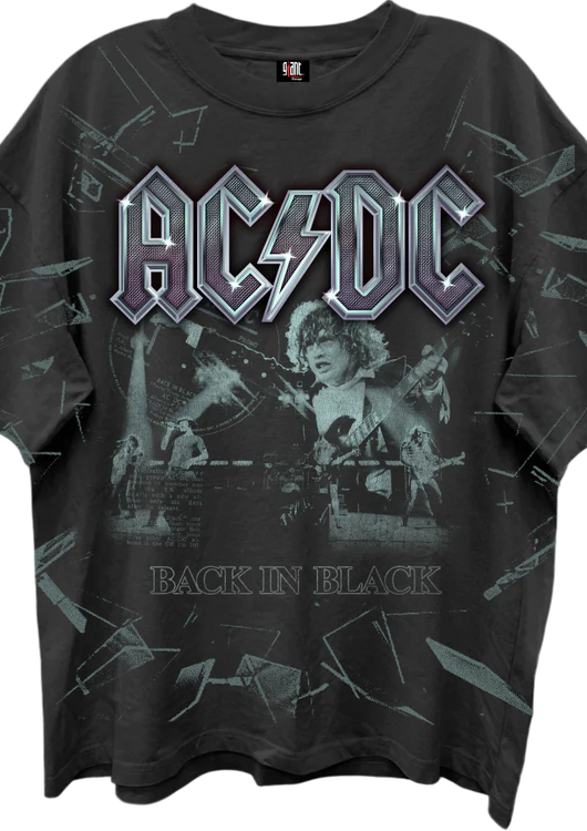 Front & Back Shattered Glass Back In Black ACDC Oversized T-Shirt - main product image