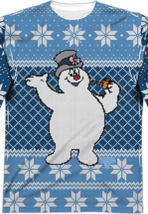 Frosty The Snowman Faux Ugly Christmas Sweater Long Sleeve Tee