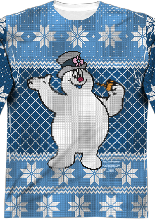 Frosty The Snowman Faux Ugly Christmas Sweater Long Sleeve Tee - main product image