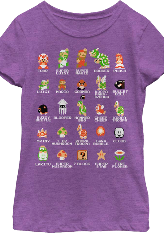 Girls Youth Cast of Super Mario Bros. Shirt - main product image