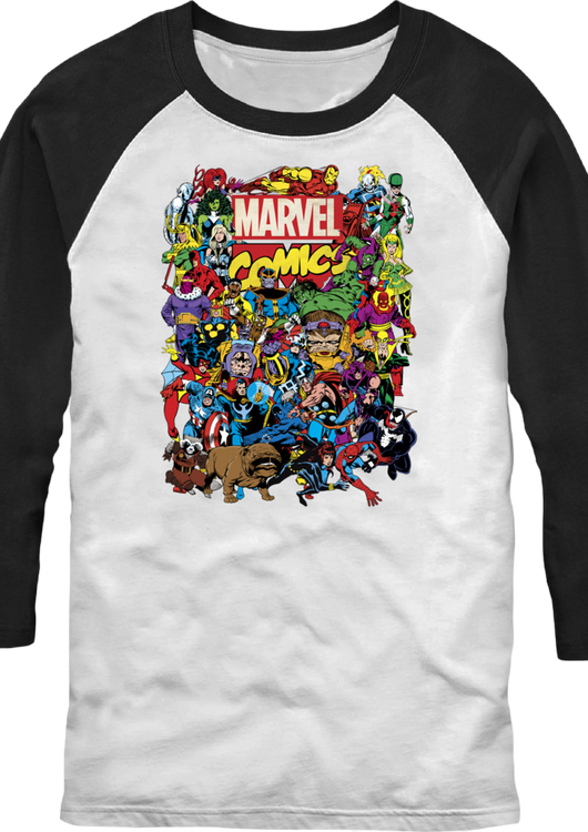 Greatest Characters Collage Marvel Comics Raglan Baseball Shirt - main product image