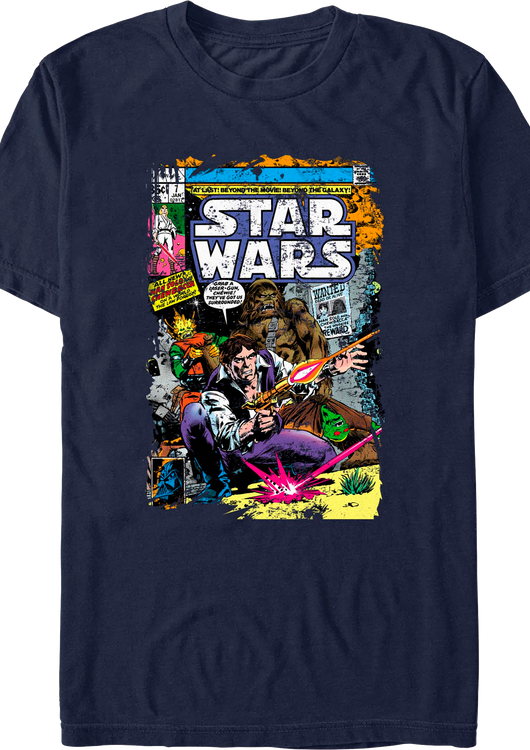 Han Solo And Chewbacca Comic Book Cover Star Wars T-Shirt - main product image