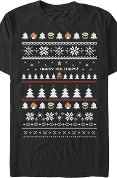 Happy Holidays Faux Ugly Xmas Sweater Super Mario Bros. T-Shirt