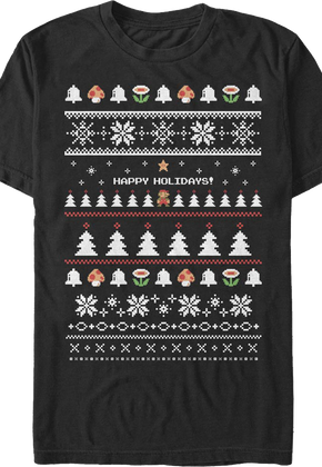 Happy Holidays Faux Ugly Xmas Sweater Super Mario Bros. T-Shirt