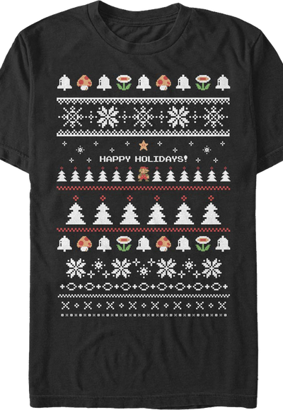 Happy Holidays Faux Ugly Xmas Sweater Super Mario Bros. T-Shirt