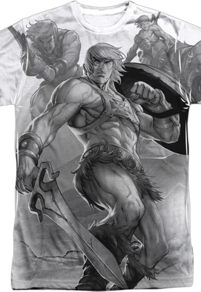 He-Man Black and White Collage Masters of the Universe T-Shirt