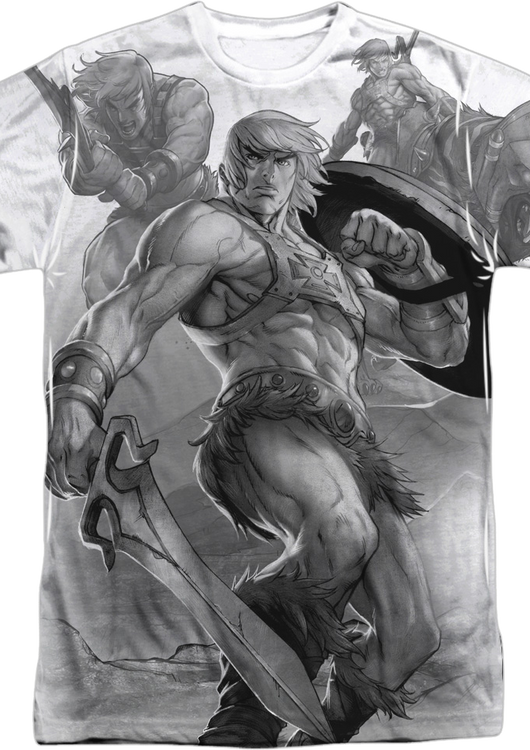 He-Man Black and White Collage Masters of the Universe T-Shirt - main product image