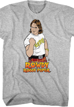 Gray Illustrated Rowdy Roddy Piper T-Shirt