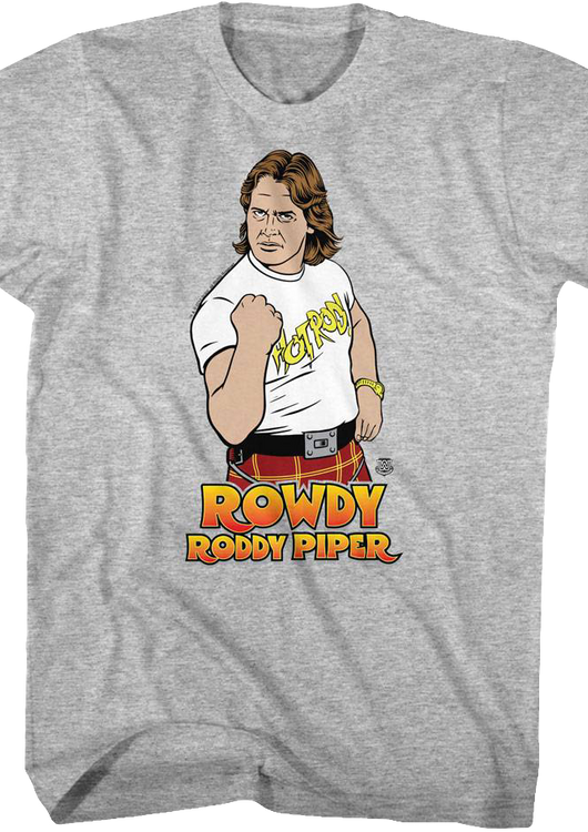 Gray Illustrated Rowdy Roddy Piper T-Shirt - main product image