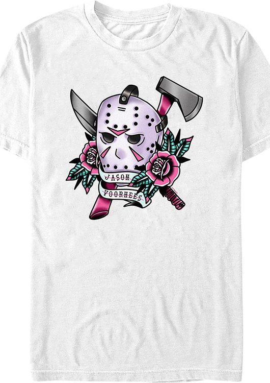 Jason Voorhees Floral Tattoo Friday the 13th T-Shirt - main product image
