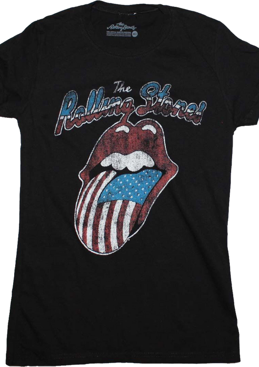 Ladies American Flag Tongue Rolling Stones Shirt - main product image