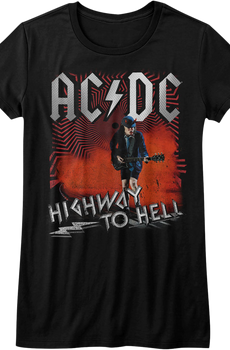 Ladies Angus Young Highway To Hell ACDC Shirt