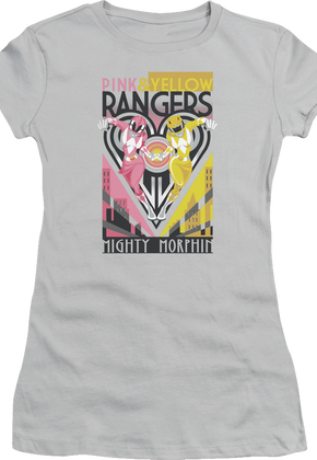 Ladies Pink and Yellow Rangers Mighty Morphin Power Rangers Shirt