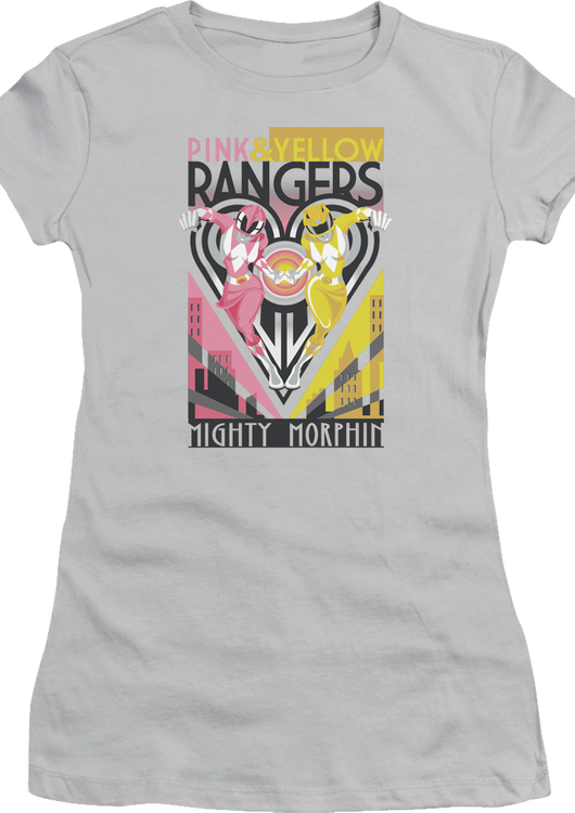 Ladies Pink and Yellow Rangers Mighty Morphin Power Rangers Shirt - main product image