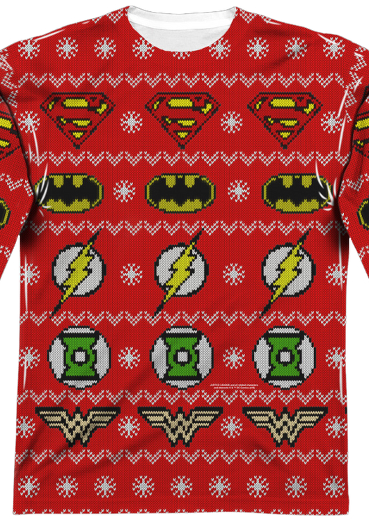 Justice League Sublimated Ugly Faux Christmas Sweater Long Sleeve Tee - main product image