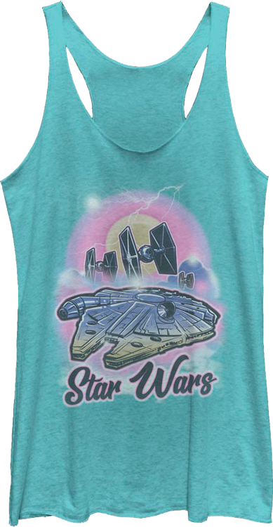 Ladies Airbrush Millennium Falcon Star Wars Racerback Tank Top - main product image