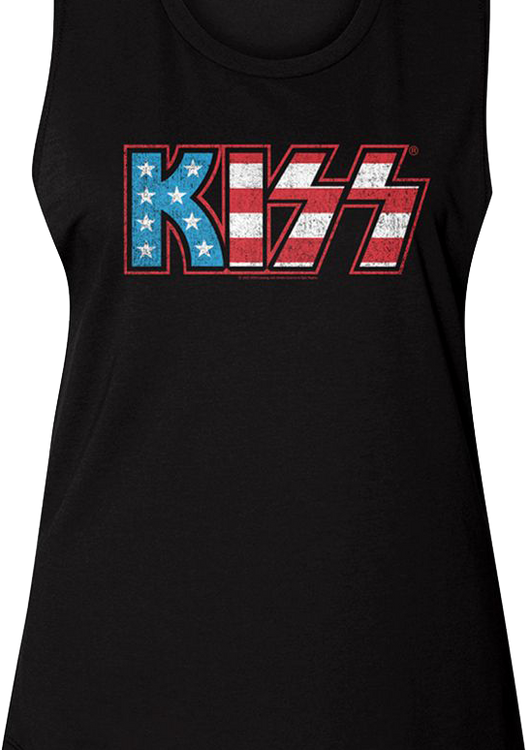 Ladies American Flag Logo KISS Muscle Tank Top - main product image